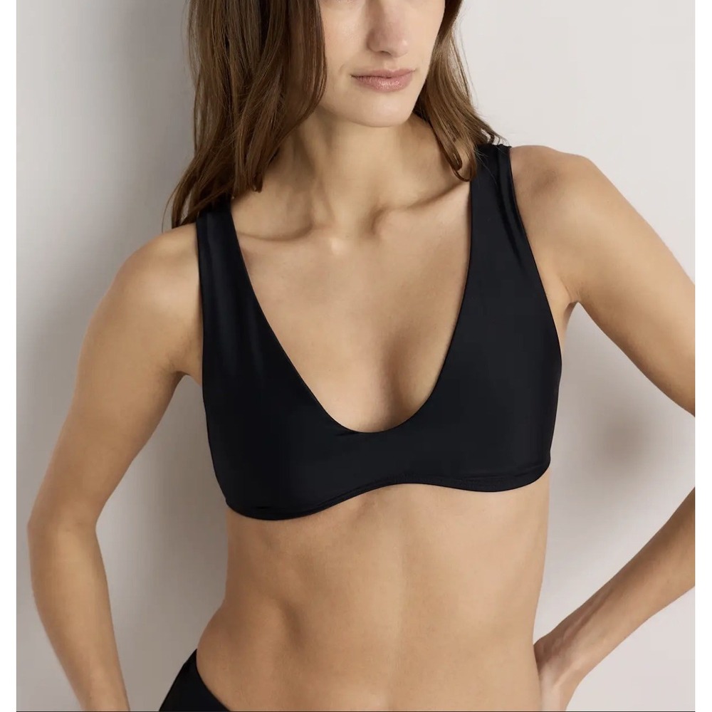 Quince Italian Plunge Bikini Top Black Wide Strap Unlined Womens XS NWT